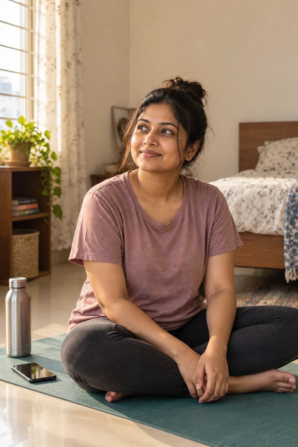 Meera — young woman on a mat at home