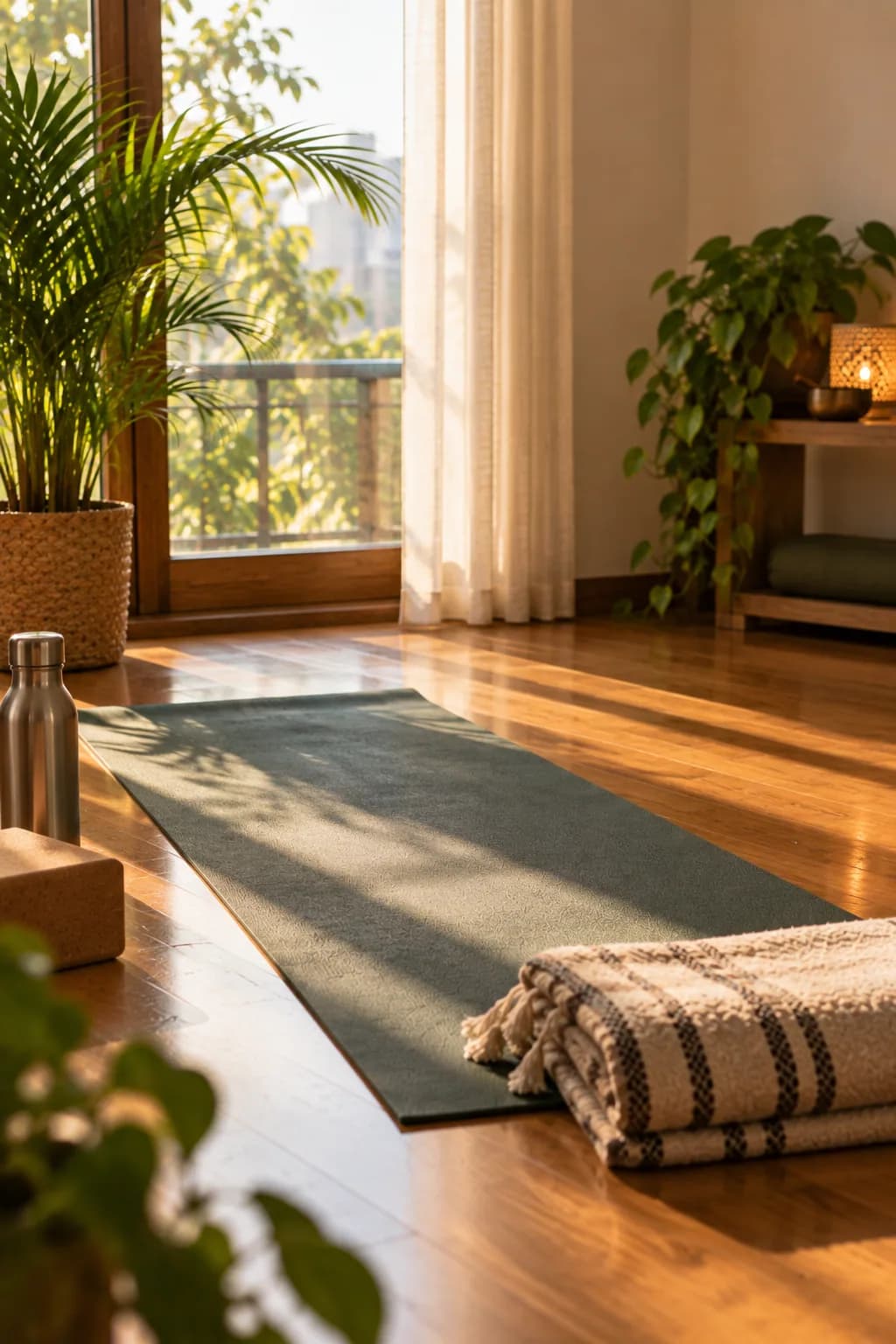 Mat rolled out by a window, early light