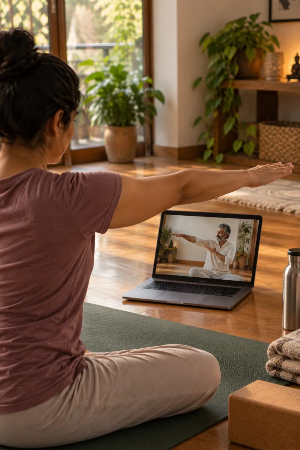 Teacher correcting a posture on screen
