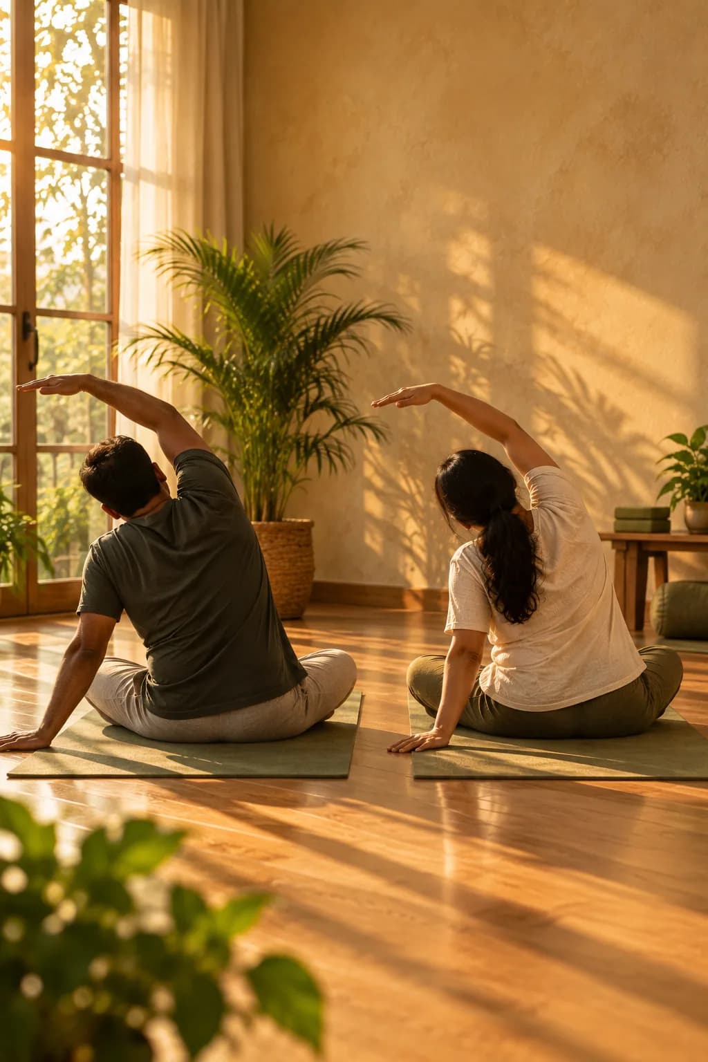A couple practising together, hands or silhouette — dignified, not clinical