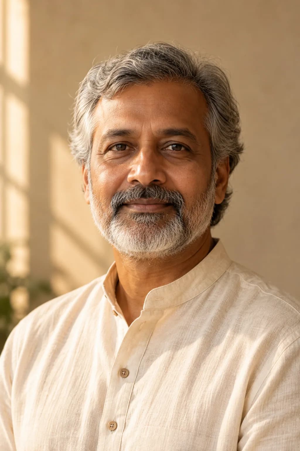 Shailendra Ji, shoulders-up, warm light