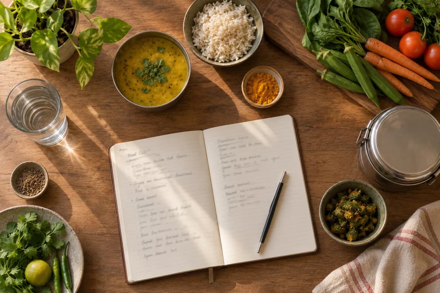Dietician's plan on paper with everyday Indian food